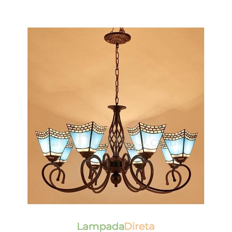 Lustre de metal integrado estilo mediterrâneo de 8 luzes