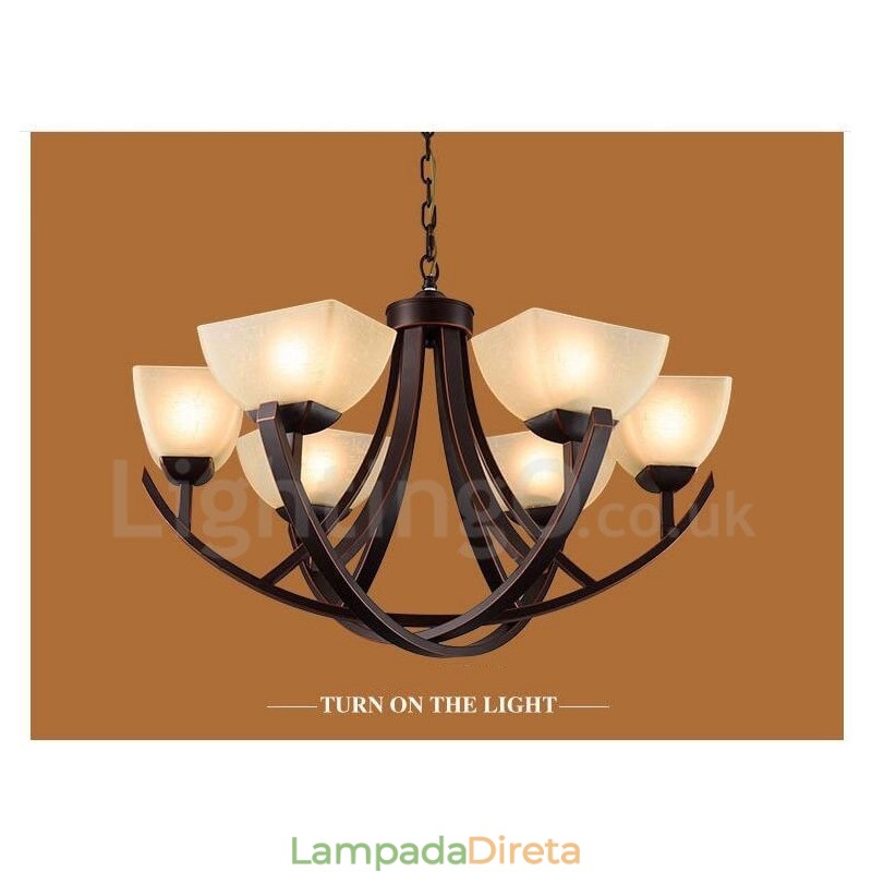 Lustre de metal integrado rústico de 6 luzes