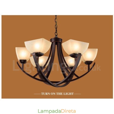 Lustre de metal integrado rústico de 6 luzes