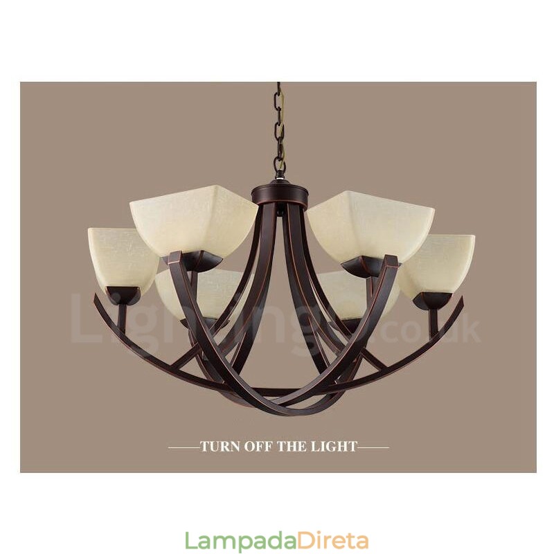 Lustre de metal integrado rústico de 6 luzes