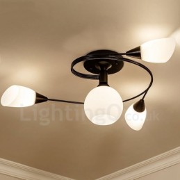 Lustre integrado rústico de 4 luzes com cúpula de vidro