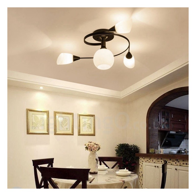 Lustre integrado rústico de 4 luzes com cúpula de vidro
