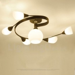 Lustre integrado rústico de 6 luzes com cúpula de vidro