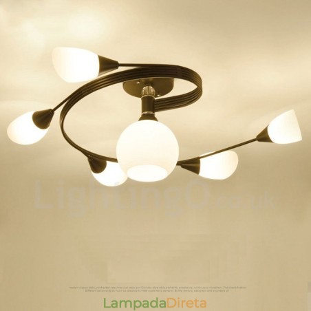 Lustre integrado rústico de 6 luzes com cúpula de vidro Lustre integrado rústico de 6 luzes com cúpula de vidro