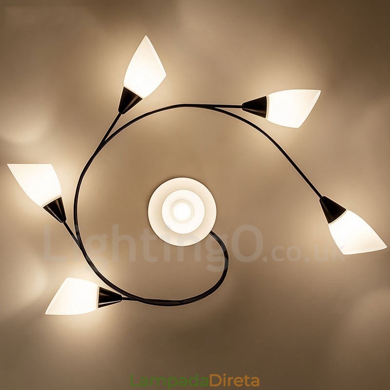 Lustre integrado rústico de 6 luzes com cúpula de vidro