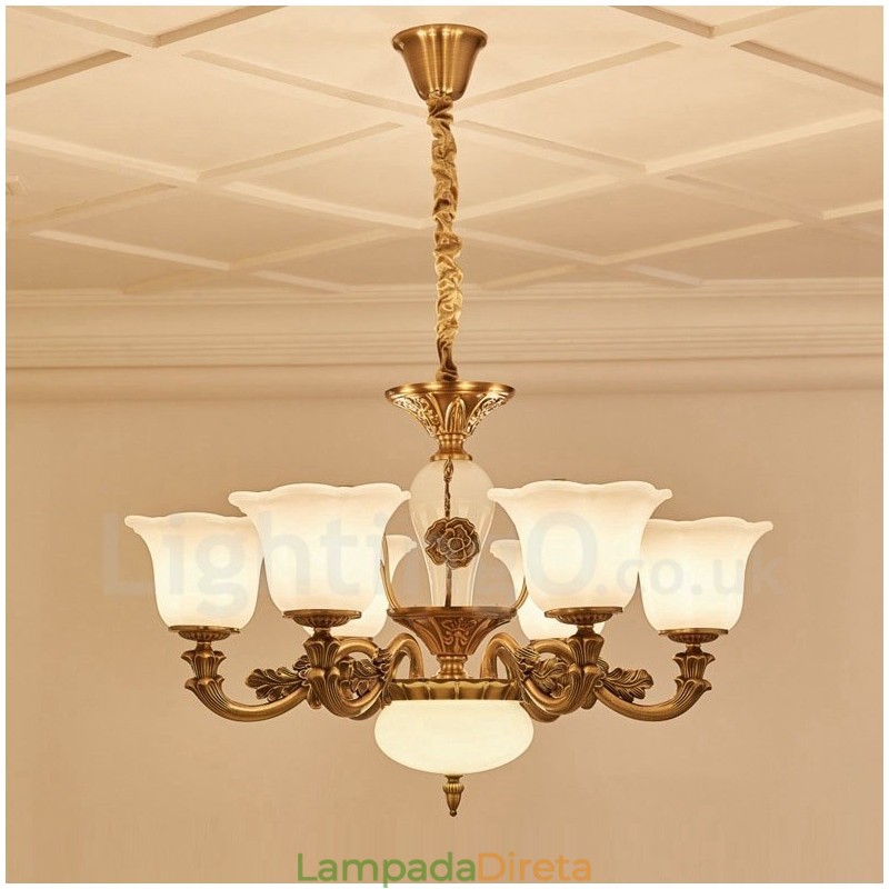 Lustre de luxo integrado clássico tradicional de metal com 6 luzes