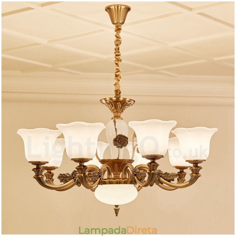 Lustre de luxo integrado clássico tradicional de metal com 8 luzes