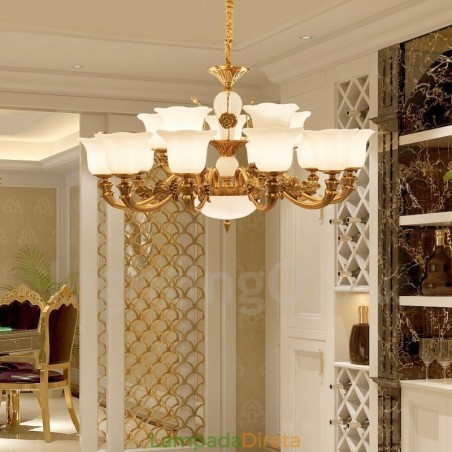 Lustre de luxo integrado clássico tradicional de metal com 15 luzes Lustre de luxo integrado clássico tradicional de metal com 15 luzes