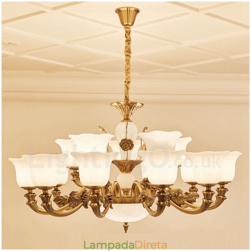 Lustre de luxo integrado clássico tradicional de metal com 15 luzes