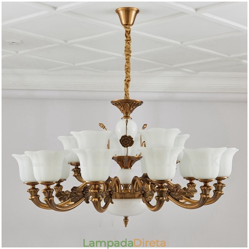 Lustre de luxo integrado clássico tradicional de metal com 15 luzes