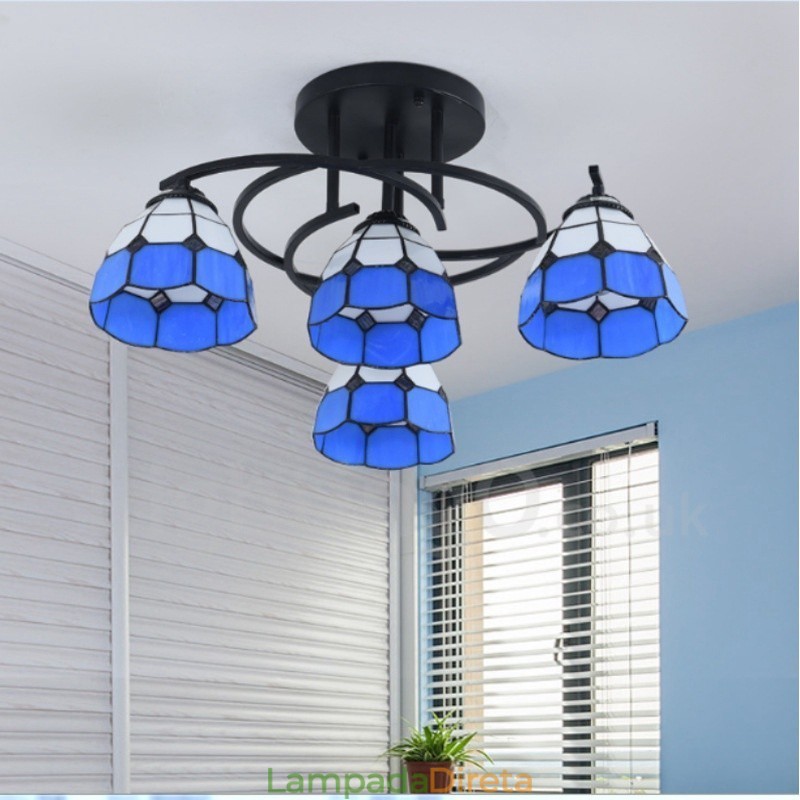 Lustre integrado estilo mediterrâneo de 4 luzes
