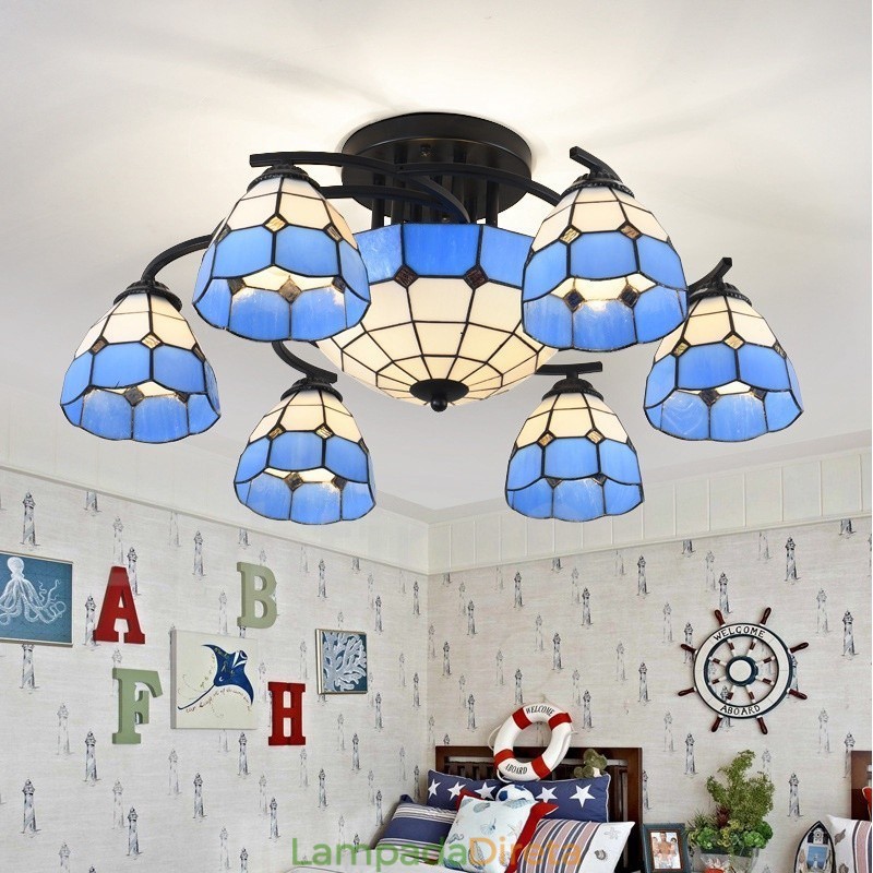 Lustre integrado estilo mediterrâneo de 9 luzes