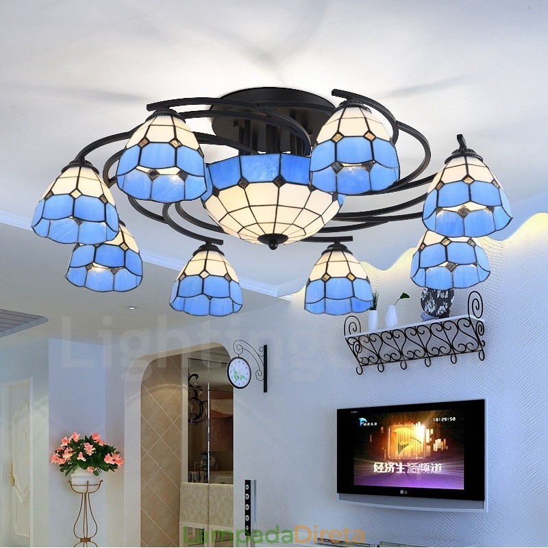 Lustre integrado estilo mediterrâneo de 11 luzes
