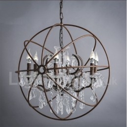 Diâmetro 60CM 80CM Pintura de Cristal Vintage Lustre de Metal Cor Enferrujada Luz Pendente