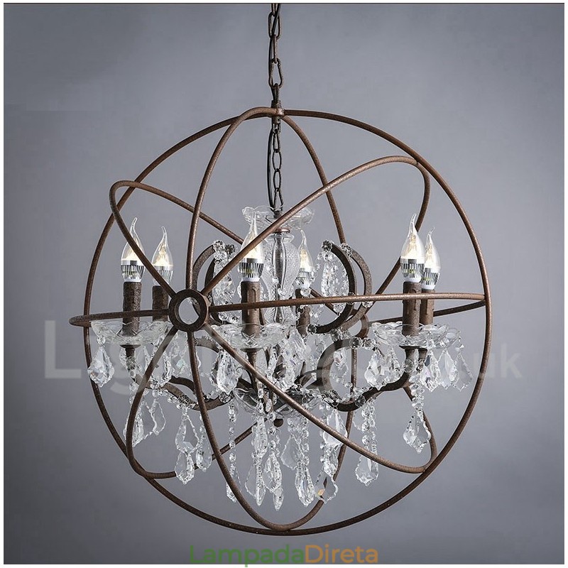 Diâmetro 60CM 80CM Pintura de Cristal Vintage Lustre de Metal Cor Enferrujada Luz Pendente