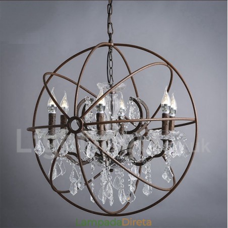 Diâmetro 60CM 80CM Pintura de Cristal Vintage Lustre de Metal Cor Enferrujada Luz Pendente Diâmetro 60CM 80CM Pintura de Cristal Vintage Lustre de Metal Cor Enferrujada Luz Pendente