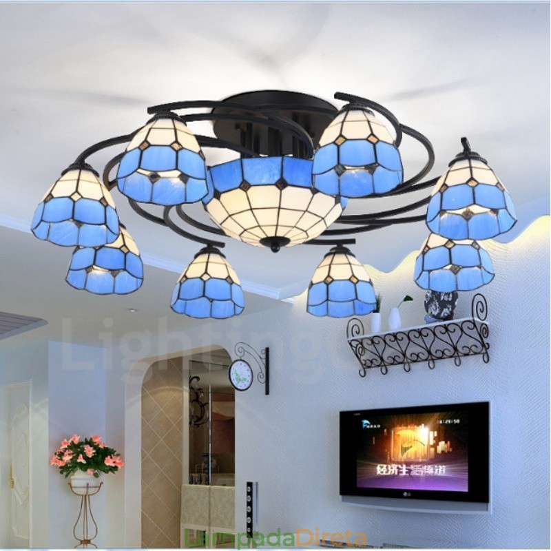 Lustre integrado estilo mediterrâneo de 11 luzes