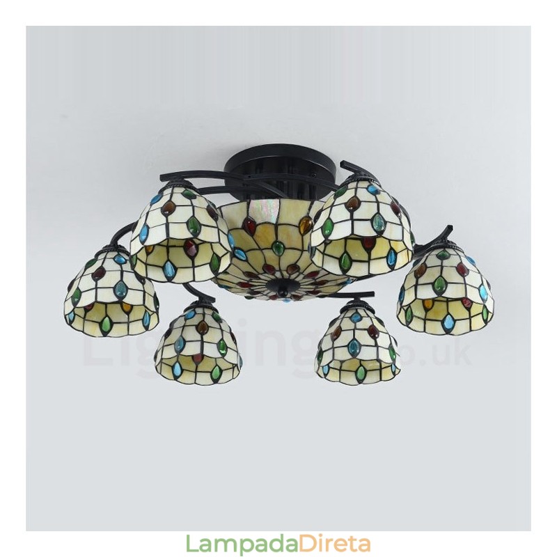 Lustre integrado estilo mediterrâneo de 9 luzes