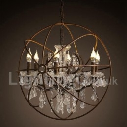Diâmetro 60CM 80CM Pintura de Cristal Vintage Lustre de Metal Cor Enferrujada Luz Pendente