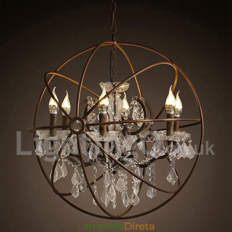 Diâmetro 60CM 80CM Pintura de Cristal Vintage Lustre de Metal Cor Enferrujada Luz Pendente