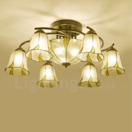Lustre de metal integrado estilo mediterrâneo com 9 luzes para banheiro