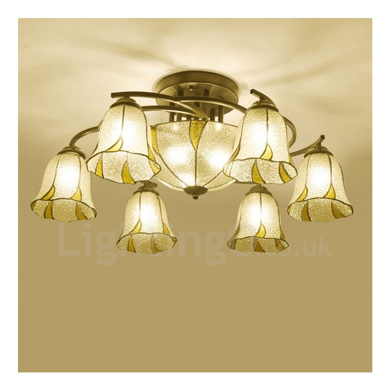 Lustre de metal integrado estilo mediterrâneo com 9 luzes para banheiro