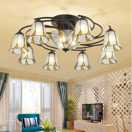 Lustre de metal integrado estilo mediterrâneo com 11 luzes para banheiro