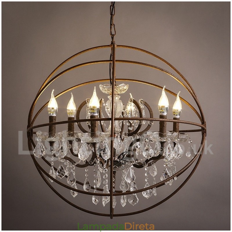 Diâmetro 60CM 80CM Pintura de Cristal Vintage Lustre de Metal Cor Enferrujada Luz Pendente