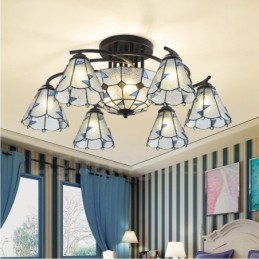 Lustre de metal integrado estilo mediterrâneo com 9 luzes para banheiro