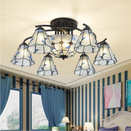 Lustre de metal integrado estilo mediterrâneo com 9 luzes para banheiro Lustre de metal integrado estilo mediterrâneo com 9 luzes para banheiro