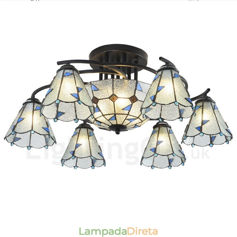 Lustre de metal integrado estilo mediterrâneo com 9 luzes para banheiro