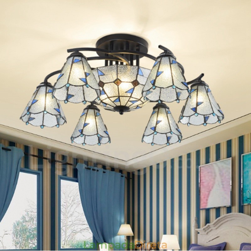 Lustre de metal integrado estilo mediterrâneo com 9 luzes para banheiro
