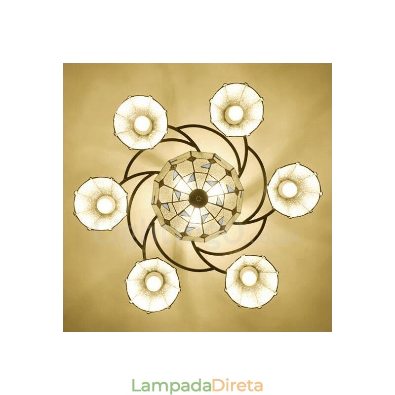 Lustre de metal integrado estilo mediterrâneo com 9 luzes para banheiro
