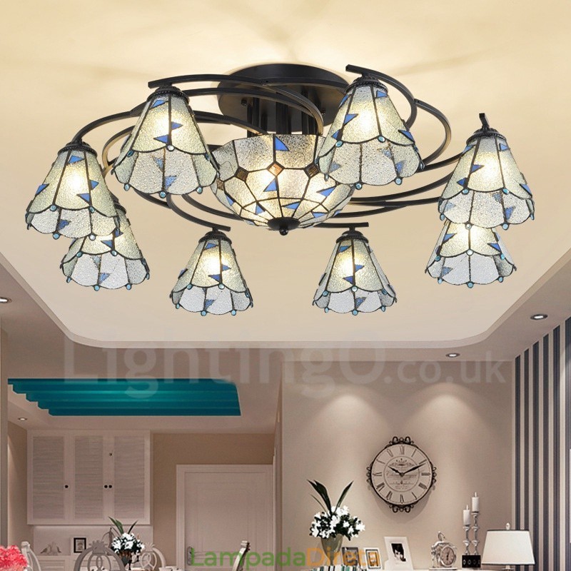 Lustre de metal integrado estilo mediterrâneo com 11 luzes para banheiro