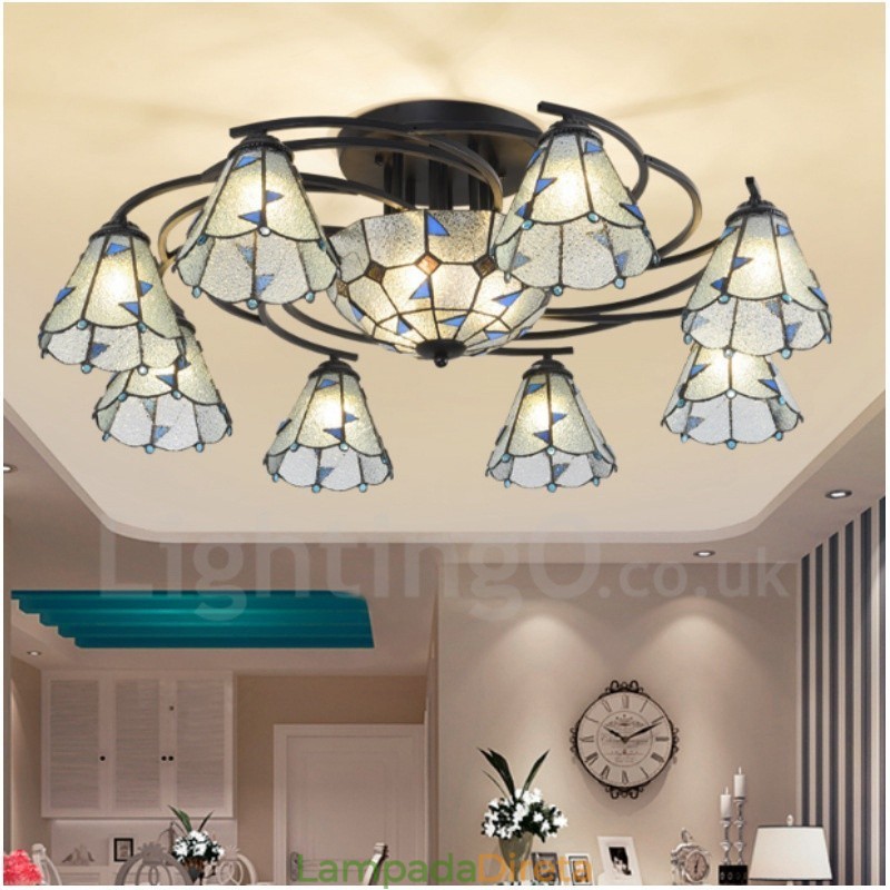 Lustre de metal integrado estilo mediterrâneo com 11 luzes para banheiro