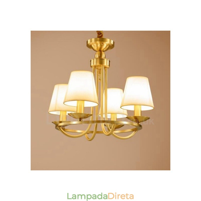 Lustre de cobre integrado de metal rústico com 4 luzes