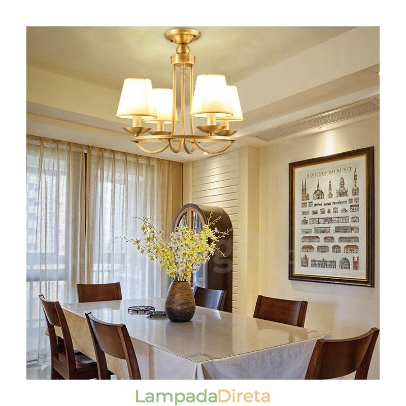 Lustre de cobre integrado de metal rústico com 4 luzes