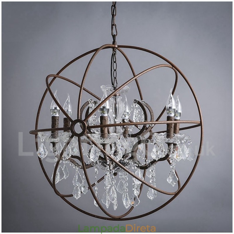 Diâmetro 60CM 80CM Pintura de Cristal Vintage Lustre de Metal Cor Enferrujada Luz Pendente