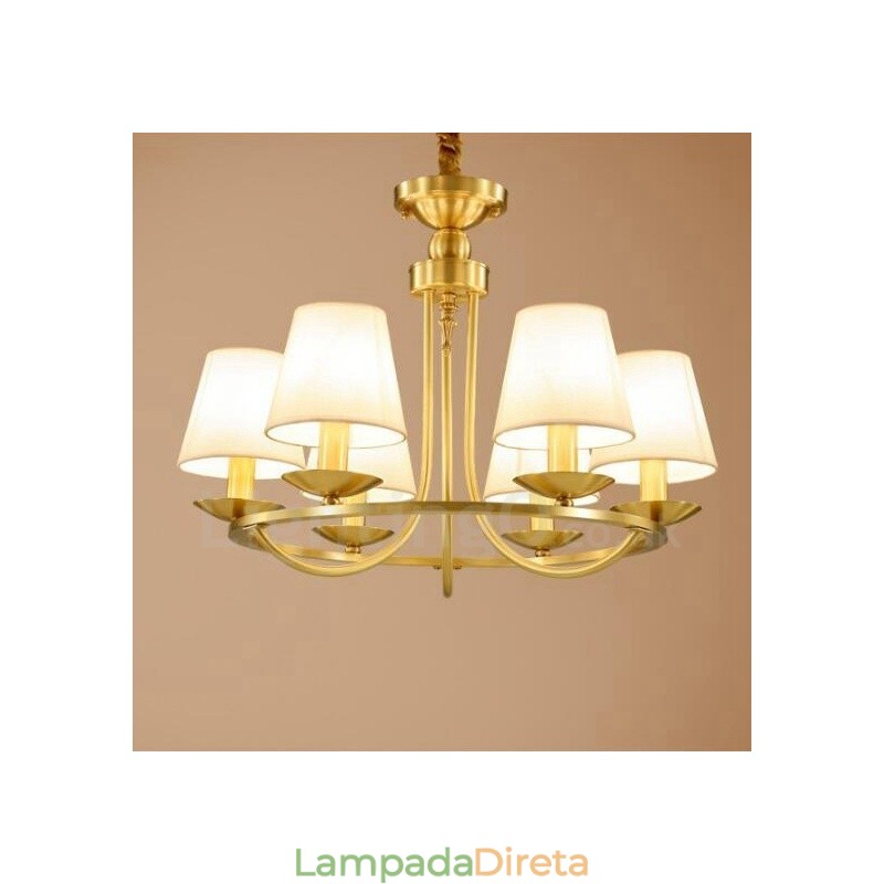 Lustre de cobre integrado de metal rústico com 6 luzes