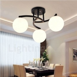 Lustre integrado rústico de 3 luzes com cúpula de vidro