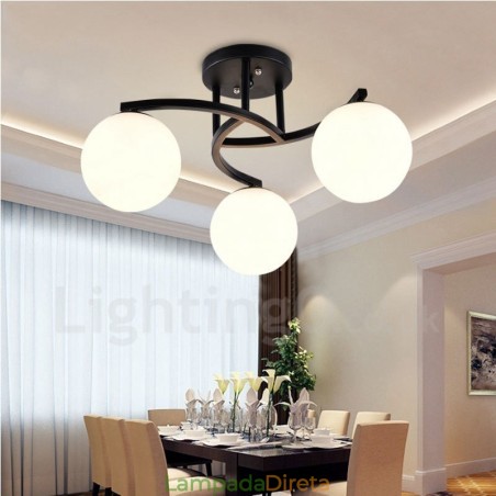 Lustre integrado rústico de 3 luzes com cúpula de vidro Lustre integrado rústico de 3 luzes com cúpula de vidro