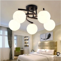 Lustre integrado rústico de 5 luzes com cúpula de vidro
