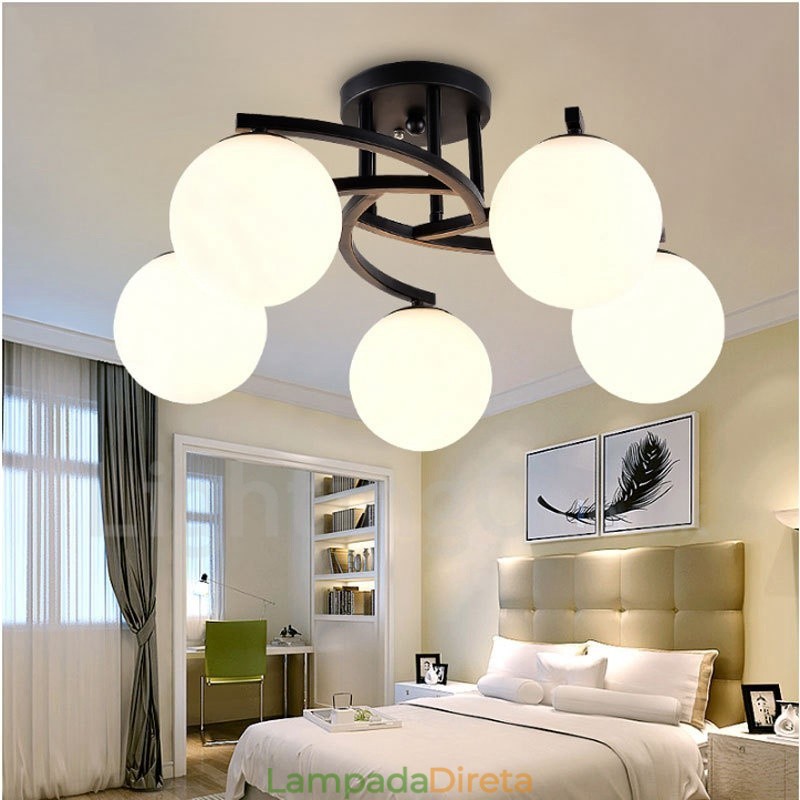 Lustre integrado rústico de 5 luzes com cúpula de vidro