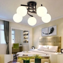 Lustre integrado rústico de 5 luzes com cúpula de vidro