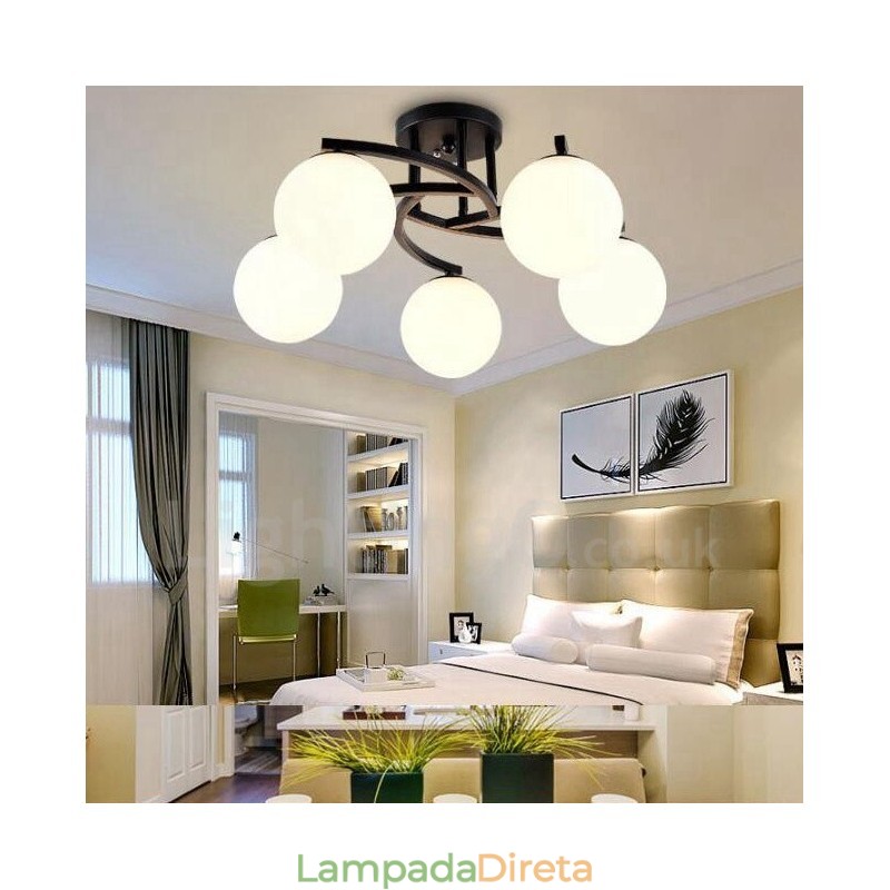 Lustre integrado rústico de 5 luzes com cúpula de vidro