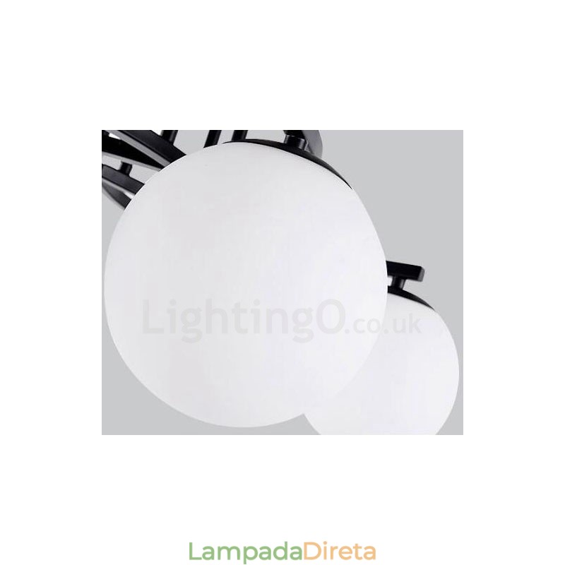 Lustre integrado rústico de 5 luzes com cúpula de vidro
