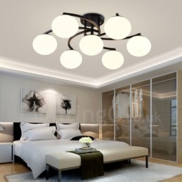 Lustre integrado rústico de 7 luzes com cúpula de vidro