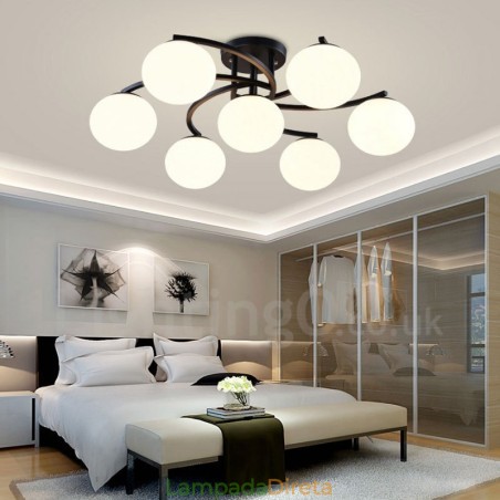 Lustre integrado rústico de 7 luzes com cúpula de vidro Lustre integrado rústico de 7 luzes com cúpula de vidro