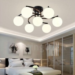Lustre integrado rústico de 7 luzes com cúpula de vidro