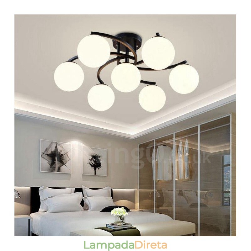 Lustre integrado rústico de 7 luzes com cúpula de vidro
